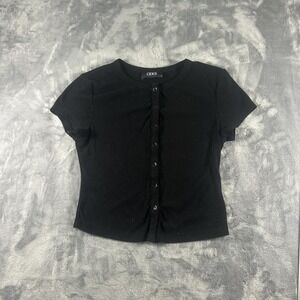Black button-up crop top